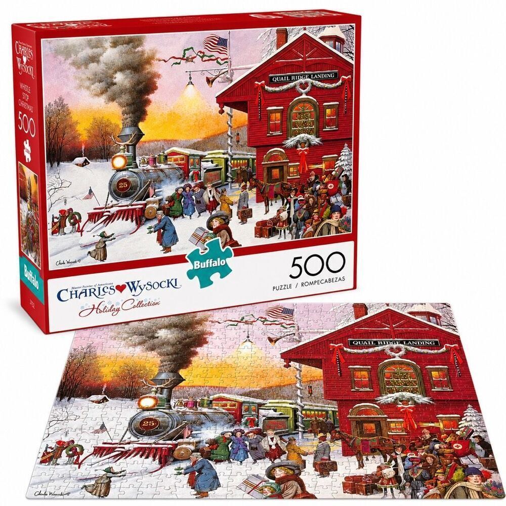Buffalo Charles Wysocki Whistle Stop Christmas 500 Piece Puzzle COMPLETE Holiday